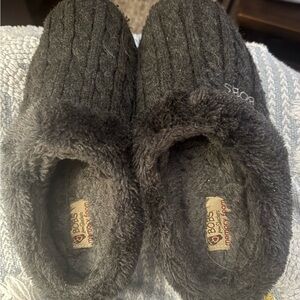 BOBS by Skechers Gray Cable Knit Memory Foam Slippers